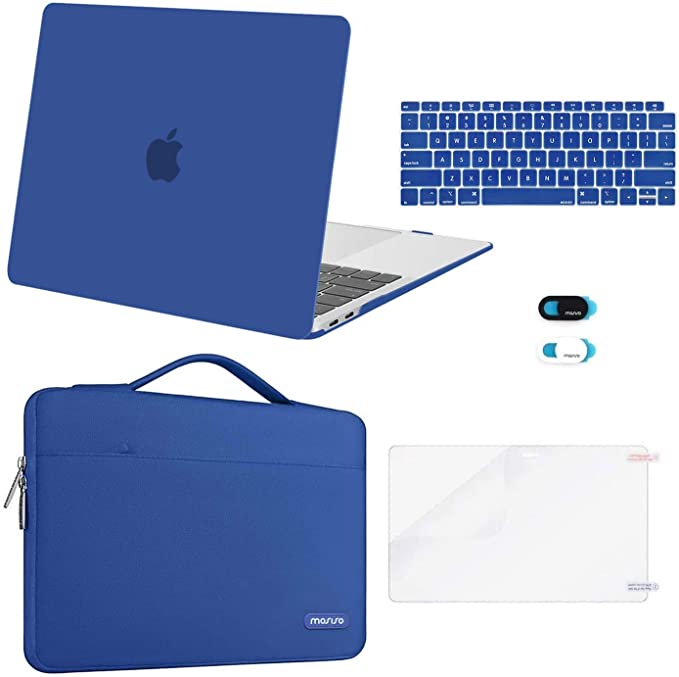 MOSISO Compatible with MacBook Air 13 inch Case 2022 2021 2020 2019 2018 Release A2337 M1 A2179 A1932 Retina Display, Plastic Hard Shell&Bag&Keyboard Skin&Webcam Cover&Screen Protector, Classic Blue