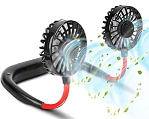 Hands Free Portable Neck Fan, Rechargeable Mini USB Personal Fan Sports Fan with 3 Speeds 360 Degree Adjustable head and LED Colored Light Suitable for Outdoor Indoor Traveling Sport (Black)