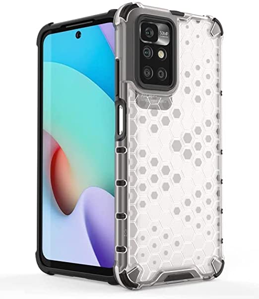 جراب لهاتف شاومى Redmi 10 - غطاء عالي الجودة من GrabMobily - غطاء Iron Man ضد الصدمات - جراب جديد أصلي - ظهر خلية النحل شفاف بحواف سوداء