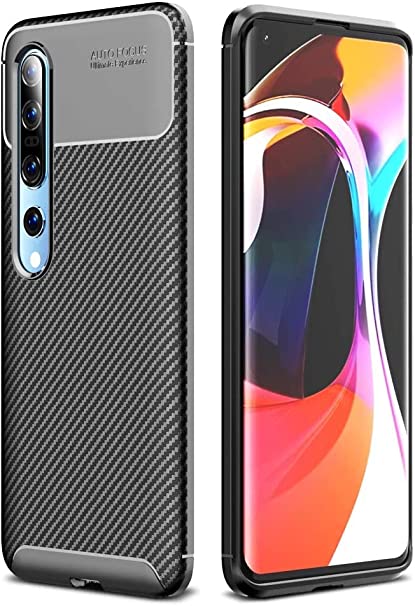 Case for Xiaomi Mi 10 Pro, Premium quality Case From GrabMobily -,Silicone Shockproof Cover Durable Ultra Thin Carbon Fiber Brushed Protection Case -Slip-Resistant - Black