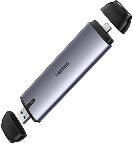 UGREEN M.2 SATA NGFF External SSD Enclosure, USB 3.1 GEN 2 6Gbps SSD Case Alluminum UASP Caddy with Built-in USB A+C Connectors Compatible with B-Key/M&B Key 2230/2242/2260/2280 SSD