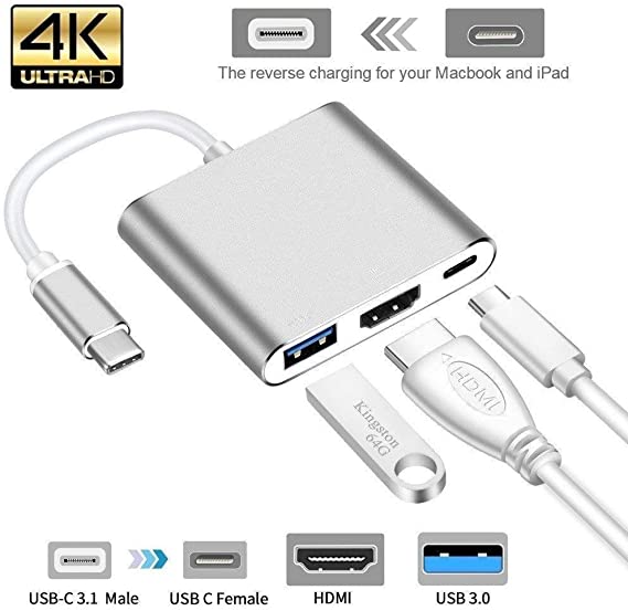 Microware C USB 3.1 Hub USB-C to USB 3.0/ HDMI/Type C Female Charger Adapter