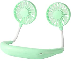 JNOI Mini Fan, Personal Portable Neck Sports Fans, with 3 Level Speed Adjustable USB Rechargeable Wearable, Suitable for Outdoor Camping, Travel, Office and Sports Neck Fan (Color : Green)