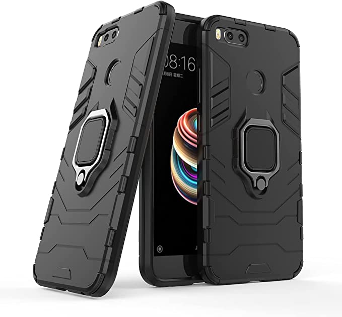 for Xiaomi Mi 5X Integrated Protection Iron Man - premium quality cover From GrabMobily - Shock Resistant TPU Case with Metal Ring - Black