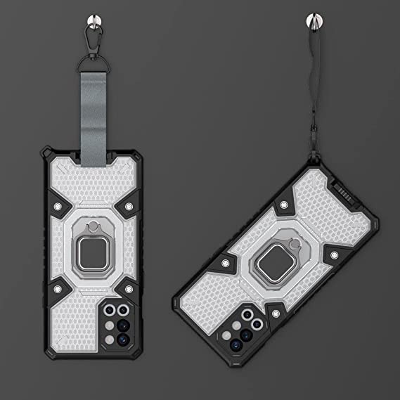 جراب OnePlus 9R، غطاء أصلي جديد من GrabMobily - جراب Ironman Honeycomb للحماية المتكاملة ومقاوم للصدمات من مادة TPU مع حامل حلقي وحزام للهاتف المحمول