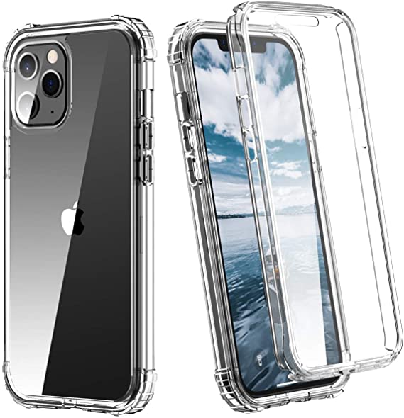 Hocase Compatible with iPhone 12 Pro Max Case, Shockproof Reinforced Corner Protection Slim Lightweight Full Body Protective Case (with Screen Protector) for iPhone 12 Pro Max (6.7") 2020 - Clear