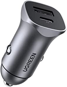 UGREEN Car Charger USB C 24W 4.8A PD QC 3.0 Fast Car Adapter Cigarette Car Charger Compatible with iPhone 12 11 Pro Max iPad Pro Air Mini Galaxy S21 S20 S10 Huawei P40 Switch Mi 11 etc
