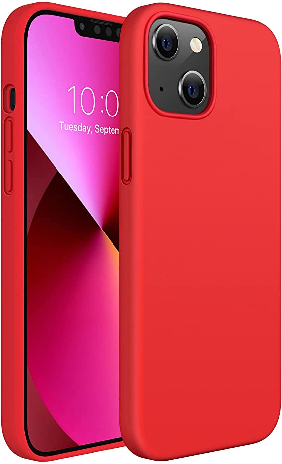Miracase Compatible with iPhone 13 Case 6.1 inch(2021),Soft Liquid Silicone Gel Rubber Full Body Protection Shockproof Cover Case(Red)