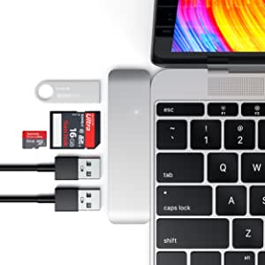 Satechi Aluminum Type-C USB 3.0 3-in-1 Combo Hub Adapter - 3 USB 3.0 Ports and Micro/SD Card Reader Compatible with 2015/2016/2017/2018 MacBook 12-Inch and More (Silver)