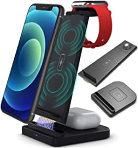 Wireless Charging Station Dock Quick Qi Wireless Charger for Multiple Devices Desktop Stand Organizer Multi Fast Cordless Charger for iPhone 12/11/11 Pro Max/XR/XS Max, iWatch, AirPods Pro/2