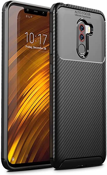 Case for Xiaomi Pocophone F1, Premium quality Case From GrabMobily -,Silicone Shockproof Cover Durable Ultra Thin Carbon Fiber Brushed Protection Case -Slip-Resistant - Black