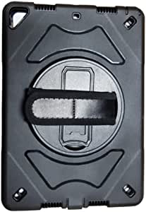 Cover Compatible with iPad 10.2inch 2021 2020 2019 (9th/8th / 7th Generation) 360 Degree Swivel Kickstand PC + Silicone with Hand Strap Case Ultra Hybrid Shockproof Full-Body Protective - Black