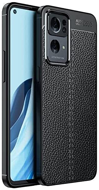 Oppo Reno 7 Pro 5G, Shockproof Original Leather Pattern Back Case Carbon Fiber Brushed - Slip-Resistant - Premium quality Case From GrabMobily - Black