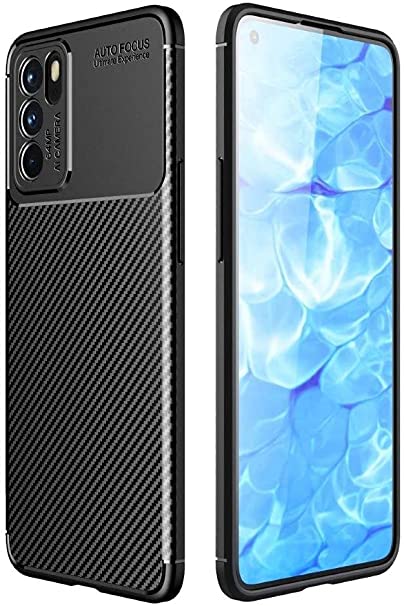 Case For Oppo Reno 6 (5G Only), Flexible Rugged Armor Case with Brushed Carbon Fiber Pattern - premium quality cover From GrabMobily -Black