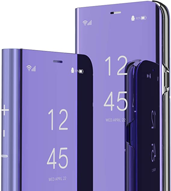 LEMAXELERS Samsung Galaxy A52 5G Case Slim Mirror Design Clear View Flip Bookstyle Ultra Slim Protecter Shell with Kickstand Protective Cover for Samsung Galaxy A52 5G Mirror PU PU Purple