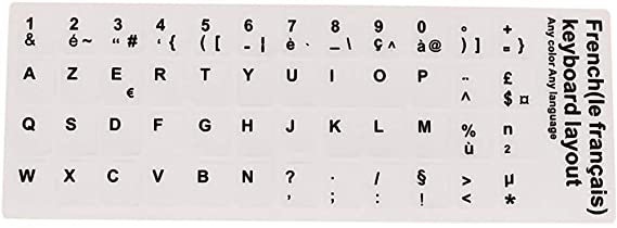 Keyboard Stickers, Black Letters with White Background, for all Laptops Desktop Computer's Keyboard (French_White)