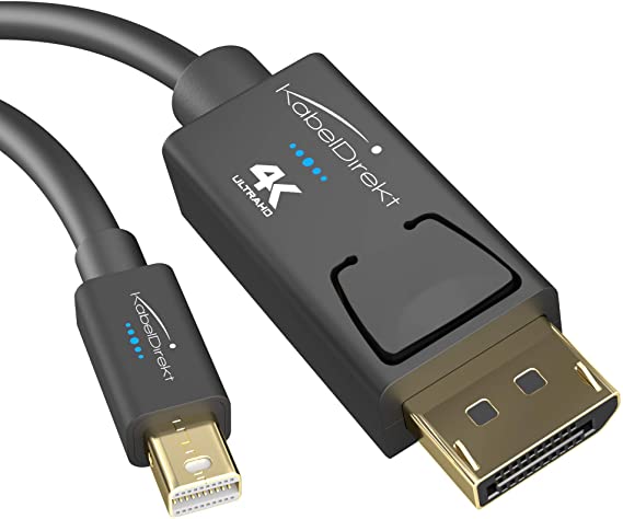 KabelDirekt – Mini DisplayPort (Thunderbolt) بكابل DisplayPort (DP ميني إلى DP) – 1 l دقة (UHD مع 4 ك/ 60 هرتز، إصدار 1.2 لجهاز الكمبيوتر، وماك، وموصل DP بالقفل، أسود)