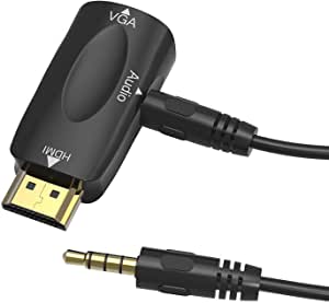 Microware New HDMI Male To VGA Female Converter Box Adapter With Audio Cable For PC HDTV + 3.5mm AV Audio Cable For PC Black