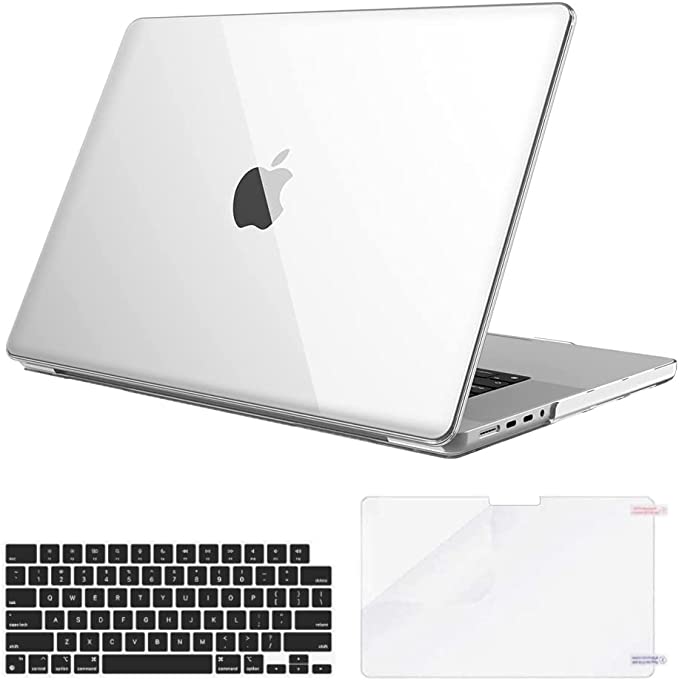 O Ozone Compatible with MacBook Pro 16 inch Case A2485 2021 MacBook Pro 16 with M1 Pro / M1 Max Chip & Touch ID Plastic Hard Crystal Clear Case Cover, Keyboard Cover Skin & Screen Protector (Clear)