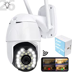 CCTV Camera with Pure Clean Color Night Vision, 26 Floodlights Auto Tracking Security Camera Outdoor with Pan Tilt, 1080P WiFi Wireless PTZ Home IP Camera, Motion Detection, 2-Way Audio