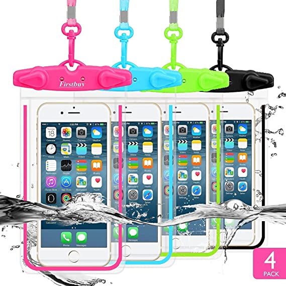 CUZMAK Waterproof Phone Case, 4 Pack Universal Waterproof Pouch Dry Bag with Neck Strap Luminous Ornament for Water Games Protect iPhone 11 XS XR X 8 7 Plus Galaxy S10 9 Edge Note Google Pixel LG HTC