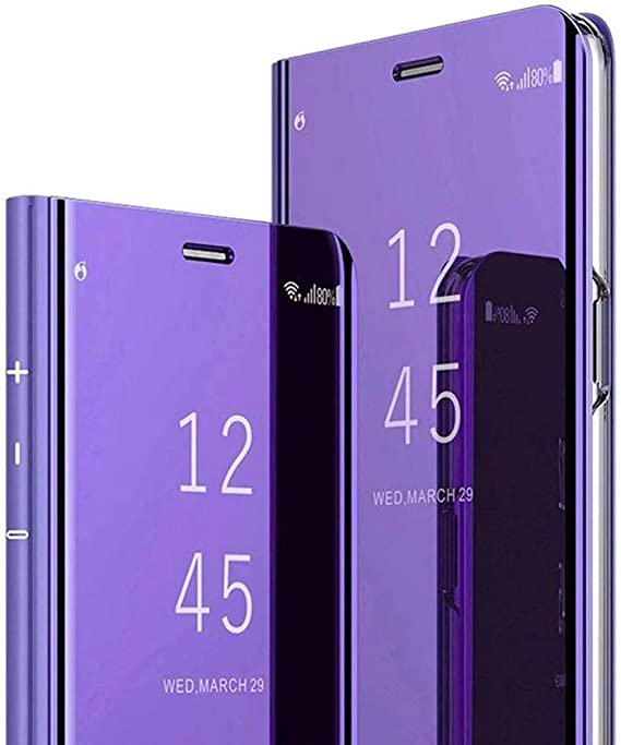 CCSamll for Samsung Galaxy A52 Makeup Mirror Phone Case, Luxury Mirror Design Clear View Smart Window Screen Display Case Support Wireless Charging Flip Phone Cover For Samsung Galaxy A52 5G QH Purple