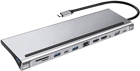 Flyuzi 12-in-1 Type-C HUB 4K Docking station dual HDMI-compatible RJ45 Gigabit Lan PD Laptop Docking Stations (Color : Aa)