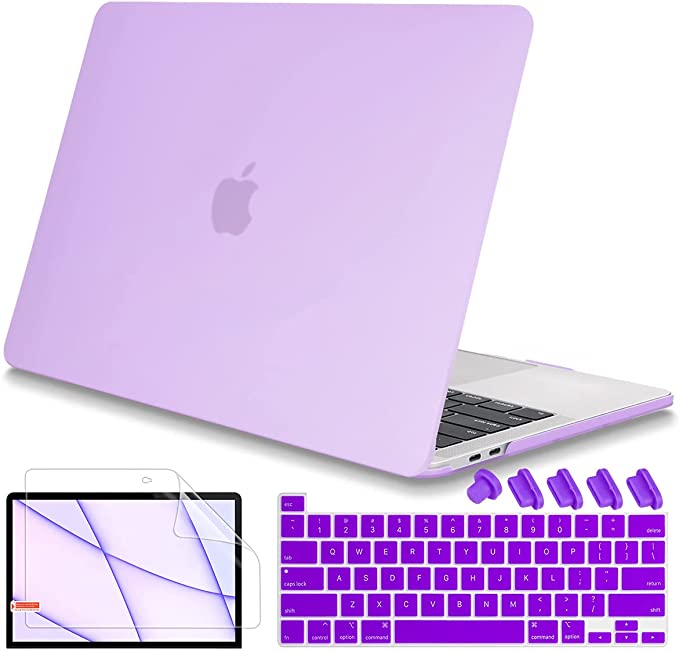Mektron Laptop Case for MacBook Pro 13 inch 2020 Release Model M1 A2338 A2289 A2251 Touch Bar & Touch ID, Plastic Hard Shell Cover with Keyboard Skin Screen Protector, Matte Purple