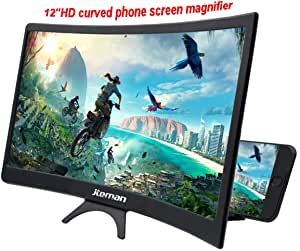 jteman 12'' Curved Screen Magnifier Mobile Phone 3D Magnifier Projector Screen for Movies, Videos, and Gaming Foldable Phone Stand with Screen Amplifier for iPhone,All Smartphones
