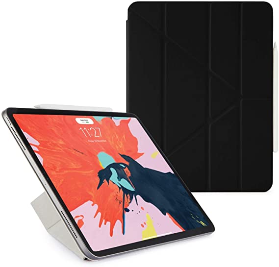 Pipetto NEW 2018 Smooth 12.9 inch iPad Pro (3rd Gen) Folio Pencil Case Pencil 2 Sync and Charge Stand Shell Cover for Apple 5 in 1 Folding position with Auto Sleep/Wake Function - Black