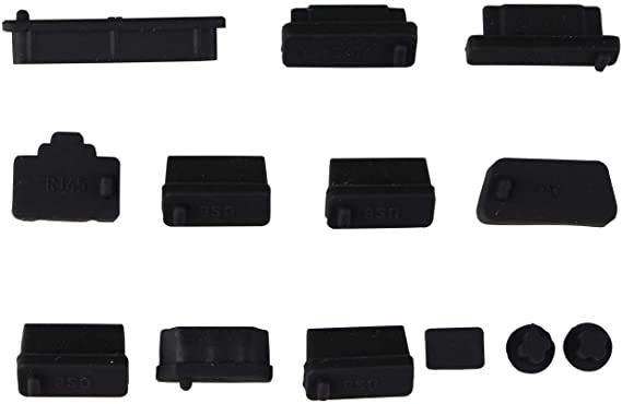Futheda 13PCS 1 Set Universal Silicone Anti Dust Plug Port Dust Cover Cap Protective Stopper Compatible with Laptop Notebook Computer Accessories Black