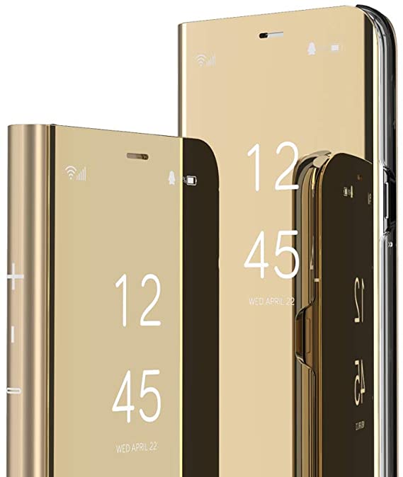 COTDINFORCA Samsung Galaxy S20 Ultra Case Clear View Flip with Kickstand Cover Luxury Makeup Mirror Design Bookstyle Full Body Protection Case for Samsung Galaxy S20 Ultra 6.9 inch. Mirror: Gold