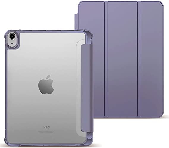 kenke iPad Air 4 Case with Pencil Holder 10.9 inch 2020,Light Weight Smart Transparent Frosted Back Cover [Auto Sleep/Wake] Slim Trifold Hard Shell Case for iPad Air 4th Generation,Purple