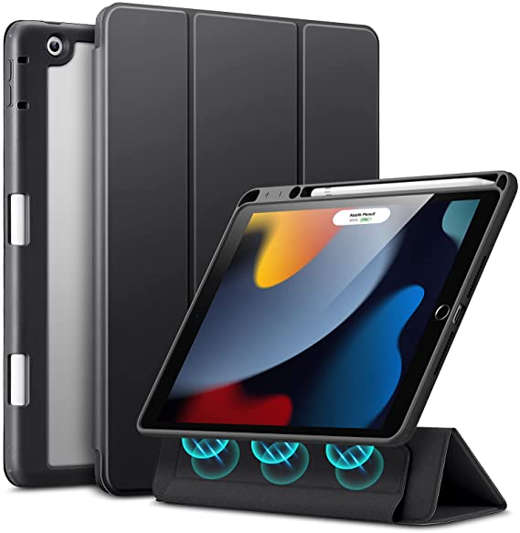 ESR Hybrid Case Compatible with iPad 9th Generation 2021, 8th Generation 2020, 7th Generation 2019, 10.2 inch, Pencil Holder, Magnetic Detachable Cover, Trifold Stand, Rebound Series, Black