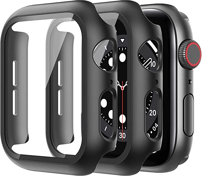GGOOIG 2-Pack Compatible with Apple Watch SE Series 6/5/4 40mm Case with Screen Protector, Tempered Glass Hard PC Case Slim Full Screen Protective Bumper Cover for iWatch 40mm (Black+Black)