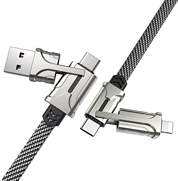 Hoco S22-4-in-1 Magic Cube charging data cable (3A - 1.2M) - For Apple iPhone iPad Samsung Huawei Xiaomi Oppo - Grey/White