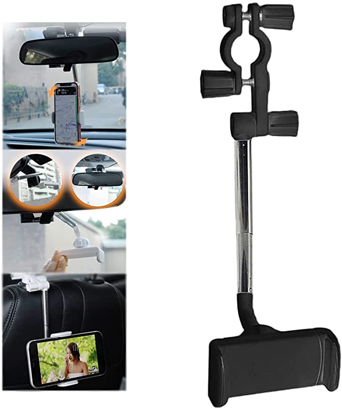 Universal Car Phone Holder, Adjustable Phone Mount Stand, 360 Degrees Rotating Car Rearview Mirror Seat Mount, Phone and GPS Holder, for 47mm-71mm Wide Mobile Phones