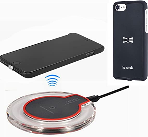 Wireless Charger Kit for iPhone 7, hanende Qi Wireless Charging Pad and Wireless Receiver Case for iPhone 7 (Jet Black)