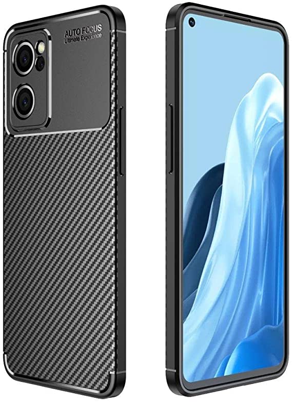 Oppo Reno 7 5G (Snapdragon 778G), Flexible Rugged Armor Case with Brushed Carbon Fiber Pattern From CompuMisr - Black