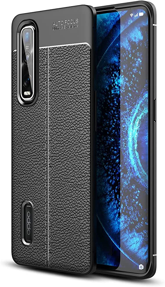 Oppo Find X2 Pro, Shockproof Original Leather Pattern Back Case Cover Carbon Fiber From CompuMisr - Black