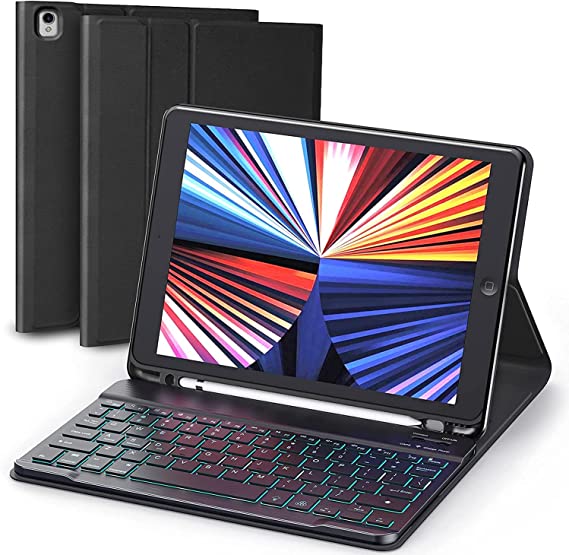 KVAGO iPad Keyboard Case for 10.2" iPad 8th Generation (2020), 7th Gen, Air 3, Pro 10.5" iPad Case with 7 Color Backlight Wireless Keyboard, Multipurpose Case for iPad Air with Apple Pencil Holder