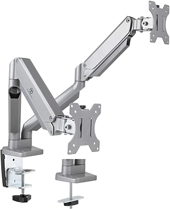 TechOrbits Dual Monitor Mount Stand - SmartSWIVEL - Dual Computer Screen Desk Mount Arms - Full Motion Swivel Articulating Gas Springs - Universal Fit for 17" - 32" Screens Vesa Mount