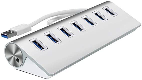 7 Port USB 3.0 Hub Trands Aluminum Multi-Port USB Hub with Built-in Cable
