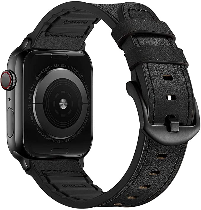 Mifa Compatible with Apple Watch Band 45mm 7 44mm 42mm Series 6 SE 5 4 3 2 1 Hybrid Sports Leather Vintage Dressy Bands Dark Brown Replacement Straps Sweatproof iwatch Nike Space Black Grey Men