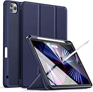 Gahwa Case for iPad Pro 11 inch 1st/2nd/3rd Generation 2021/2020/2018, Slim Lightweight Trifold Stand Soft TPU Back Cover with Built-in Pencil Holder [Auto Sleep/Wake] - Navy Blue