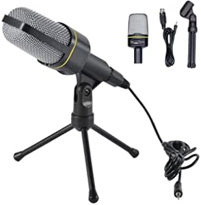 SF-920 Cardioid Condenser Microphone Professional Recording Mic with Tripod Stand & 3.5mm Plug Compatible with Computers