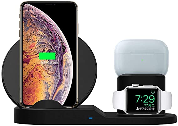 GPISEN Wireless Charger,10W 3 in 1 Wireless Charging Station for Airpods and iWatch SE/6/5/4/3/2,iPhone 12/Pro/XS/XR/X/8 Plus e AirPods 3 2 1,Samsung S20/Note 20/S10/S9/S8(No QC3.0 Adapter)