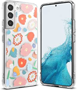 Ringke Fusion Design Compatible with Samsung Galaxy S22 5G Case (2022), Clear Hard Back with Flowers Girls Women Design Print Shockproof TPU Bumper Phone Cover - Floral