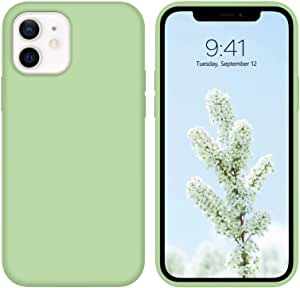 DUEDUE iPhone 12 Pro Case, iPhone 12 Case 6.1", Liquid Silicone Soft Gel Rubber Slim Cover with Microfiber Cloth Lining Cushion Full Protective Case for iPhone 12 Pro/12, Matcha Green