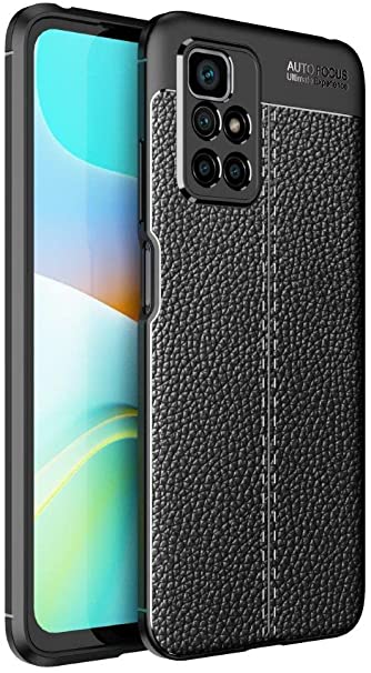 Xiaomi Redmi 10, Shockproof Original Leather Pattern Back Case Cover Carbon Fiber From CompuMisr - Black